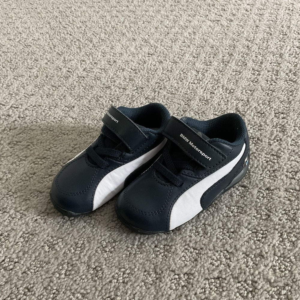 Puma x BMW dark blue baby shoes with white trim size 5C